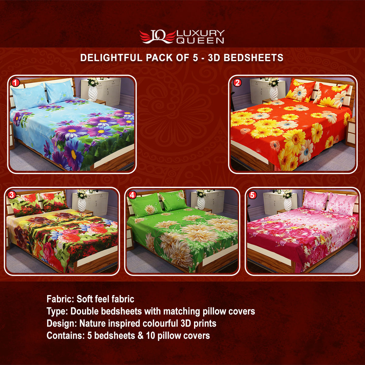 Delightful Pack Of 5 3d Bedsheets 5bs18 At Best Delightful Pack Of 5 3d Bedsheets 5bs18 At Best In India On Naaptol Com